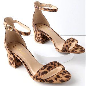 Lulu's Harper Leopard Suede Ankle Strap Heels US 7